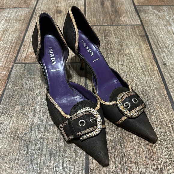 Prada Women’s Sz 40 Prada Brown Leather D'Orsay Pumps - Picture 2 of 12